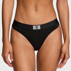 Victoria’s Secret Set of 3 Shine Patch Logo Underwear Thongs Black Small NWT
